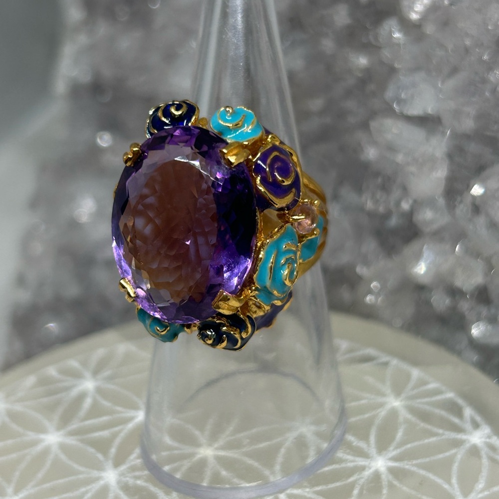 Amethyst & Enamel Statement Ring - image 2